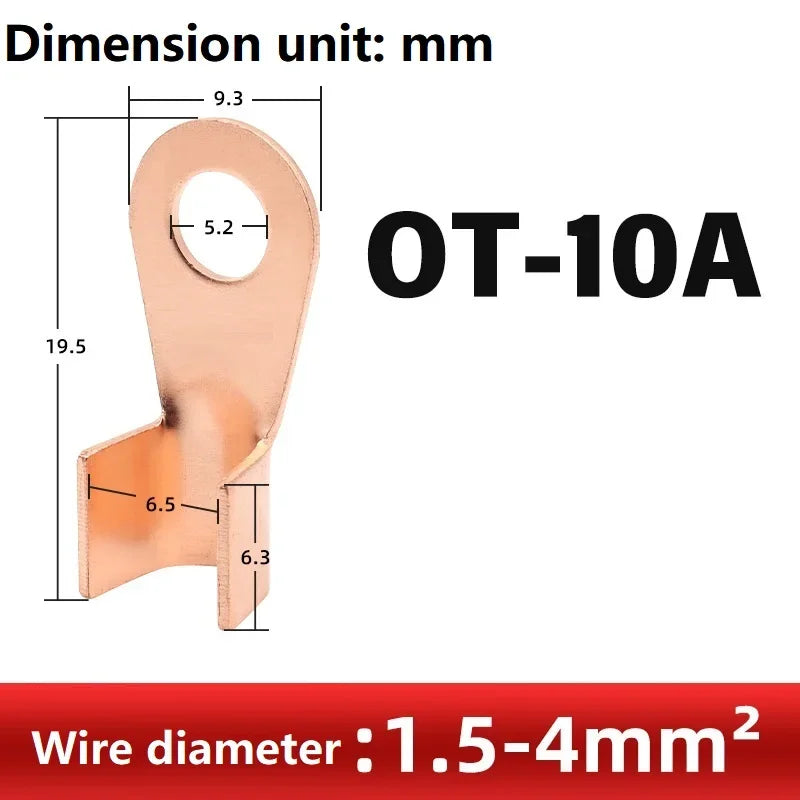 Copper OT Ring Crimp Terminals Non-Insulated Wire Lugs 10-100A Crimp Ring Terminals Richie's OT10A 10pcs