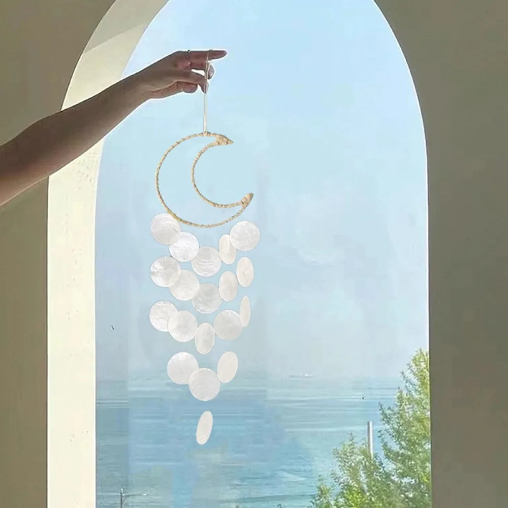 Natural Shell Wind Chimes Moon Pendant Dream Catcher Decor Shell Wind Chime Richie's white