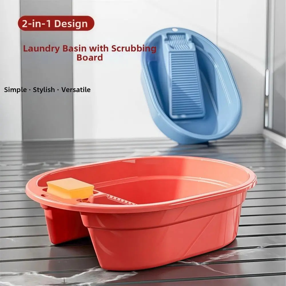 2-in-1 Washboard Basin Large Plastic Laundry Tub Hand Washing Laundry Washboard Tub Richie's