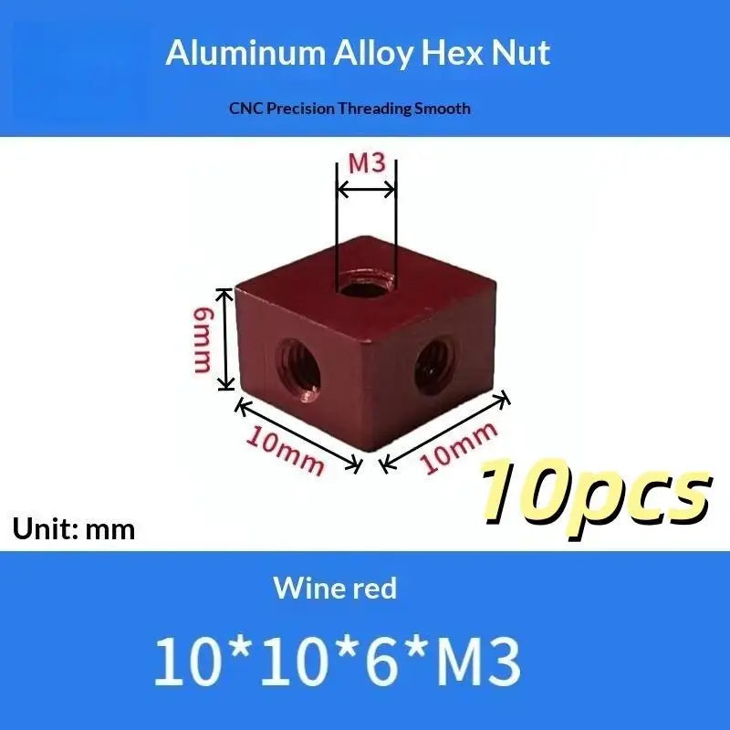 10pcs M3 Aluminum Alloy Square Cube Nut Connector Block DIY Hardware Fastener Nuts Richie's A6