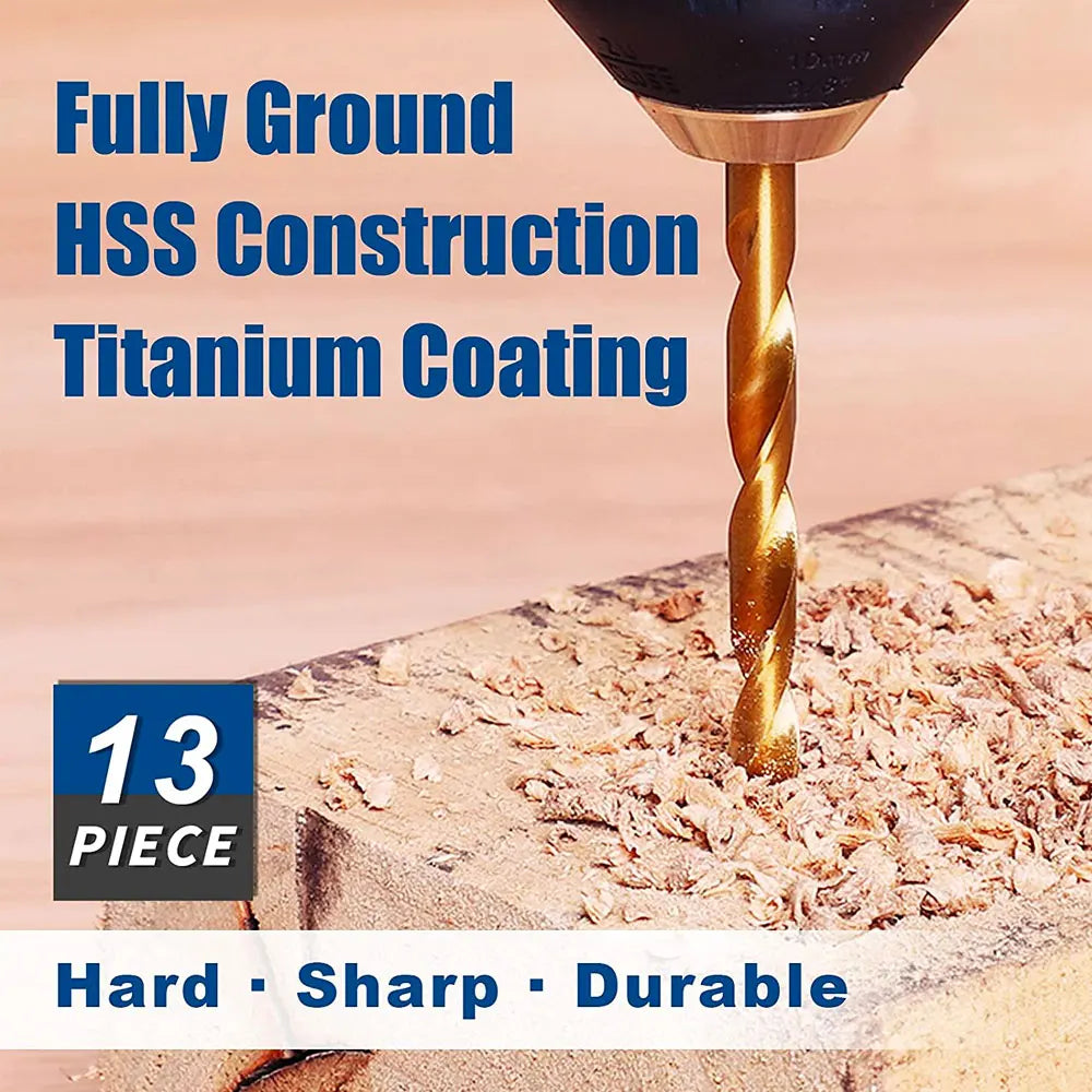 13-Pc SAE Titanium HSS Twist Drill Bit Set – Hex Shank 1/16"–1/4" Twist Drill Bit Set Richie's
