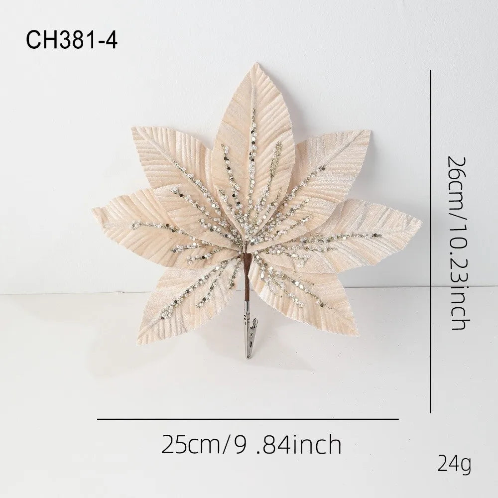25CM Glitter Poinsettia Artificial Christmas Flower Decoration Artificial Christmas Flower Richie's Champagne
