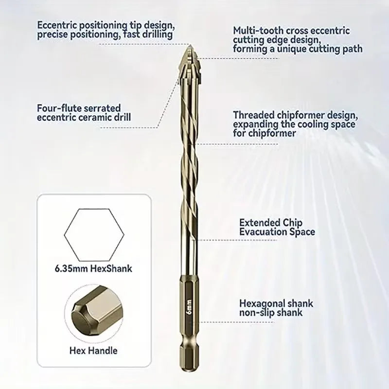 4-Piece Sawtooth Eccentric Drill Bit Set – Concrete, Tile & Wood Masonry Drill Bit Set Richie's