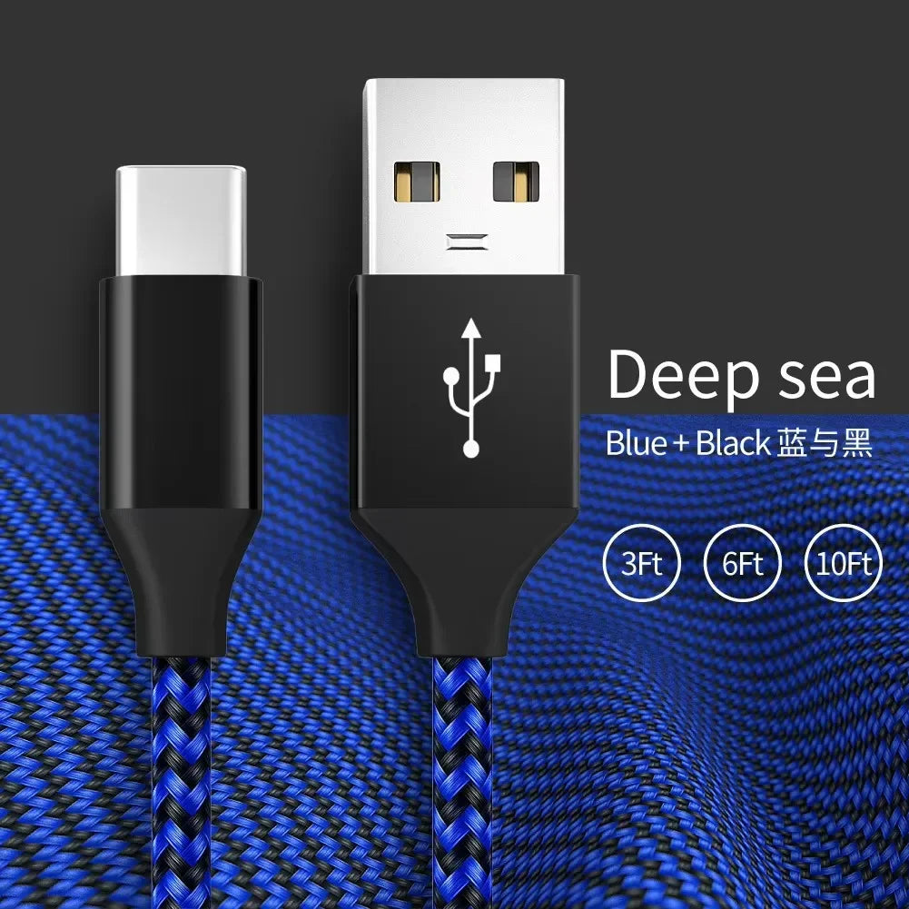 FUCHU QC3.0 USB-C Nylon Braided Fast Charging Cable 1M 2M 3M USB Charging Cable Richie's Black Bule 3m