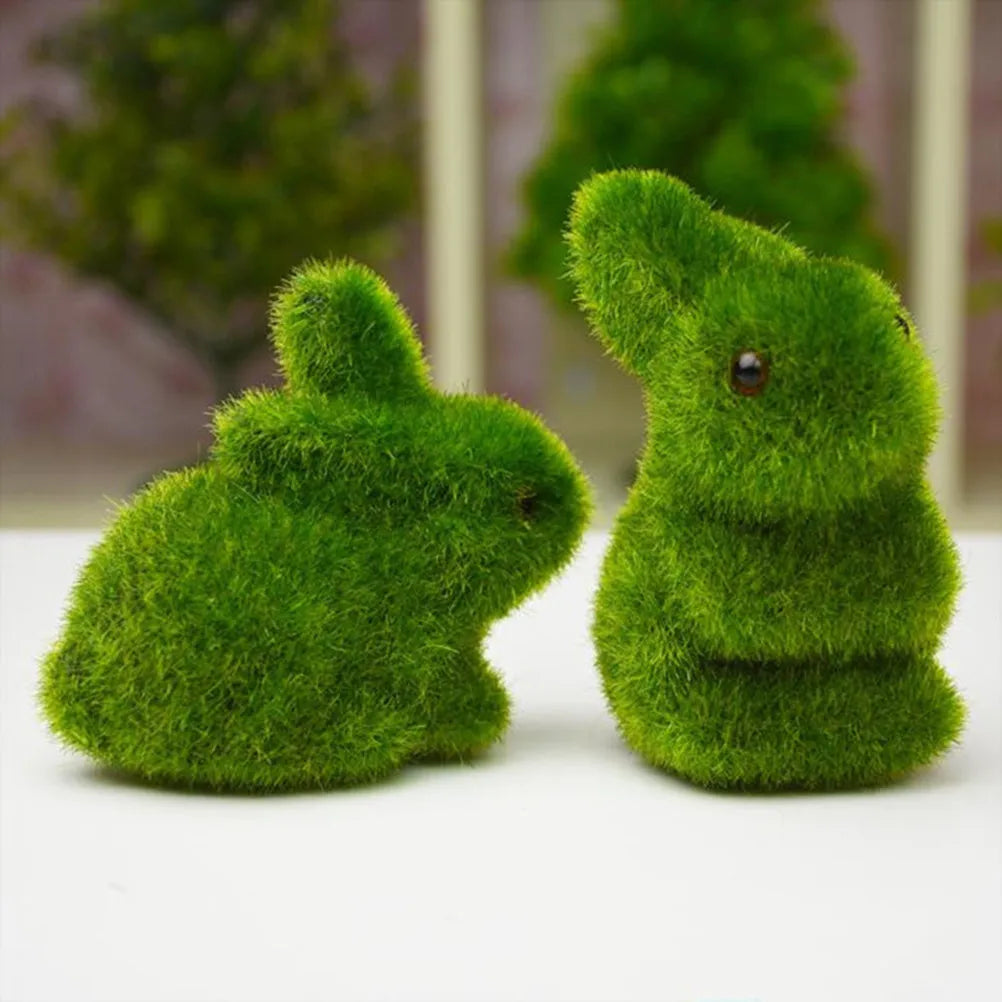 Moss Rabbit Decor Set – Two Bunny Figurines with Heart Pattern Decorative Figurine Richie's Default Title