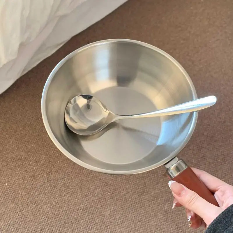 Stainless Steel Mini Cooking Pot Wood Handle & Spoon | Solo Pot Mini Saucepan Richie's