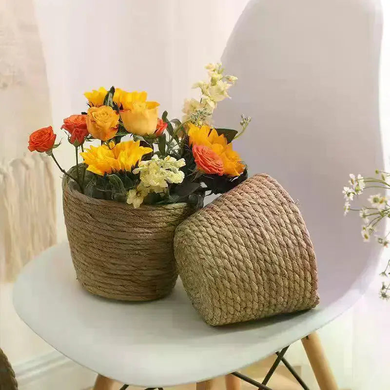 Handwoven Straw Flower Pot Basket – Eco Home Decor Planter Woven Planter Basket Richie's