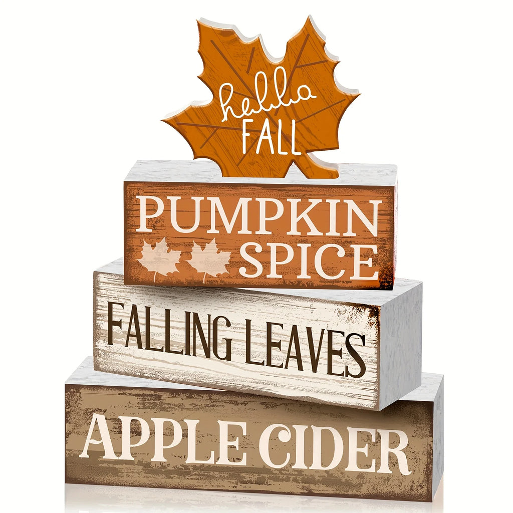 4pcs Fall Tiered Tray Decor Set – Rustic Maple Leaf Wood Signs Seasonal Tray Decor Richie's 4pcs