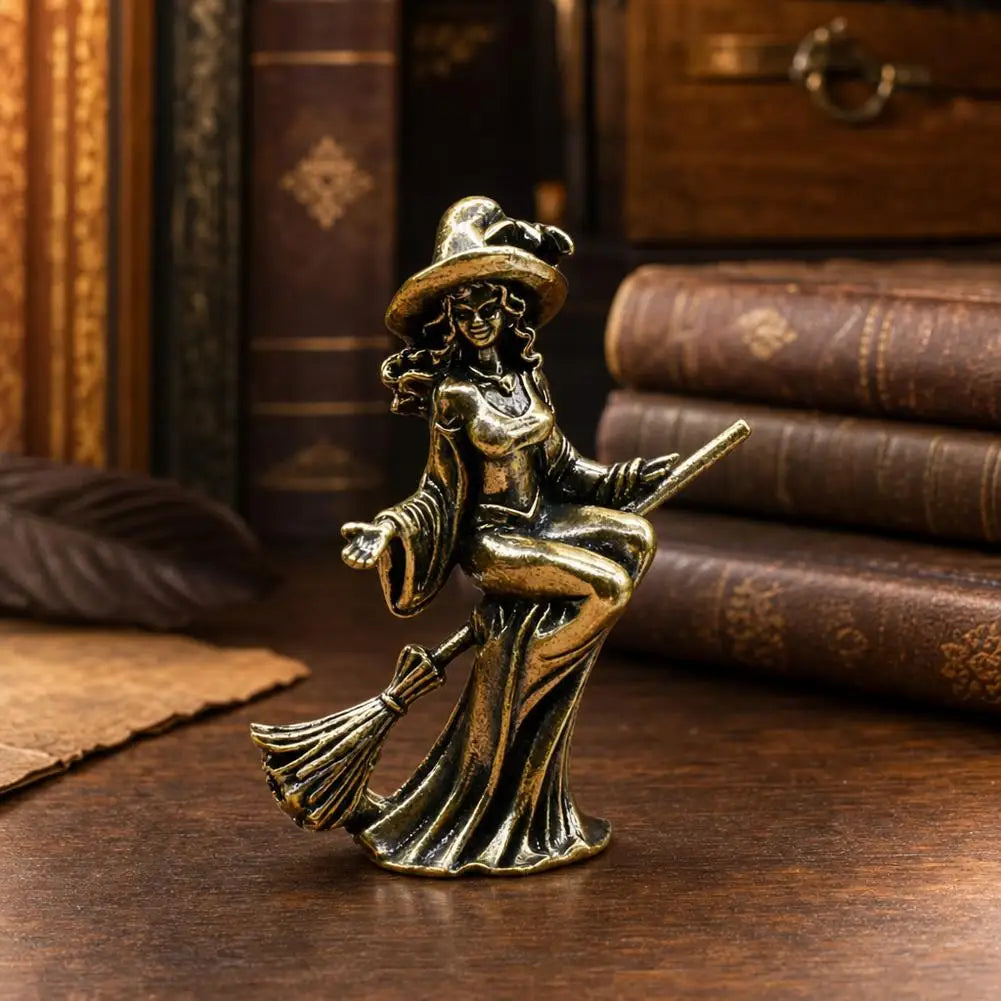 Brass Flying Witch Figurine | Gothic Vintage Desk Ornament Decorative Figurine Richie's