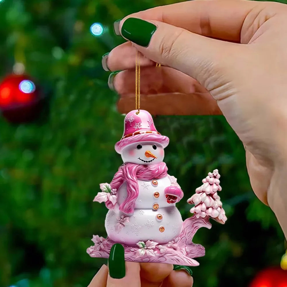 Pink Snowman 2D Acrylic Christmas Hanging Ornament Pendant Christmas Ornament Richie's