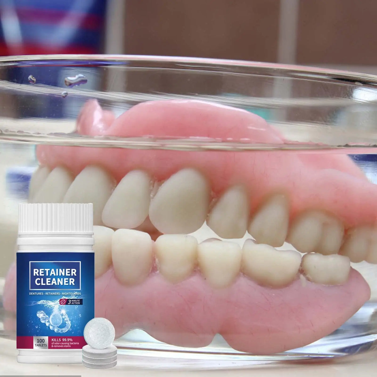 Denture Cleaning Tablets 100 Count – Retainer & False Tooth Cleanser Denture Cleaner Tablets Richie's