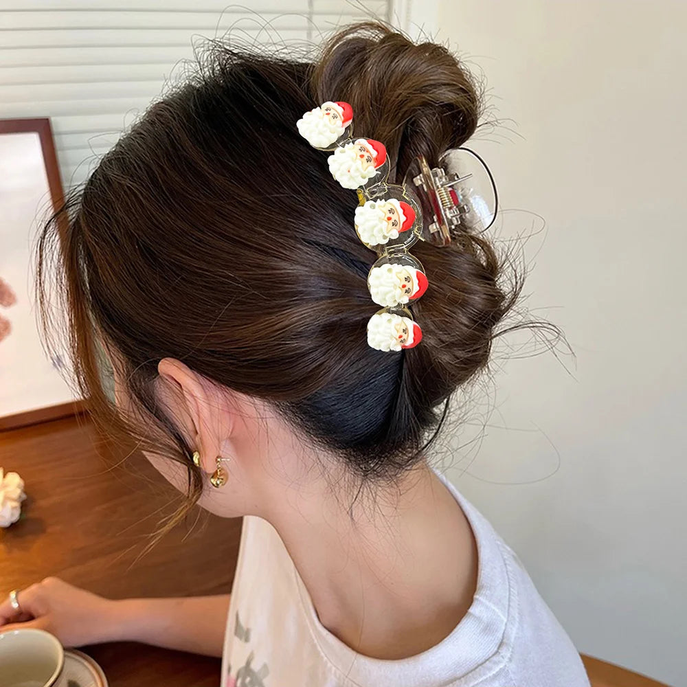 Santa & Reindeer Christmas Hair Claw Clip – Large Shark Clip Christmas Hair Clip Richie's