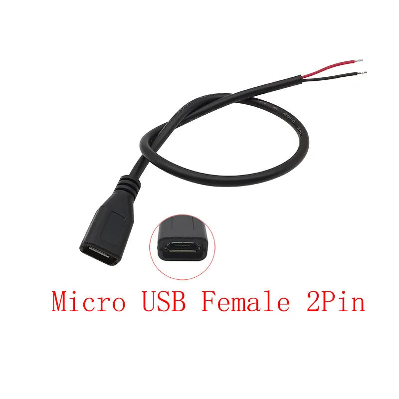 USB Connector Cable Micro USB Type C USB 2.0 A Male Female DIY USB Connector Cable Richie's Micro Female 2Pin 30CM 1Pcs