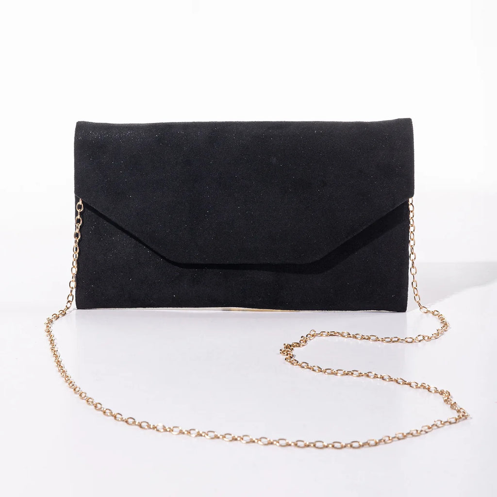 Women's Suede Envelope Clutch Bag with Chain Shoulder Strap Evening Clutch Bag Richie's black