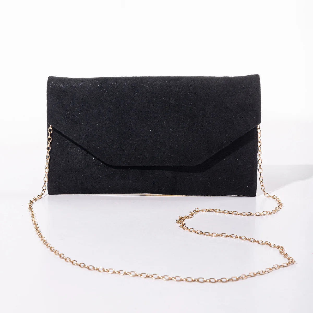 Women's Suede Envelope Clutch Bag with Chain Shoulder Strap Evening Clutch Bag Richie's black