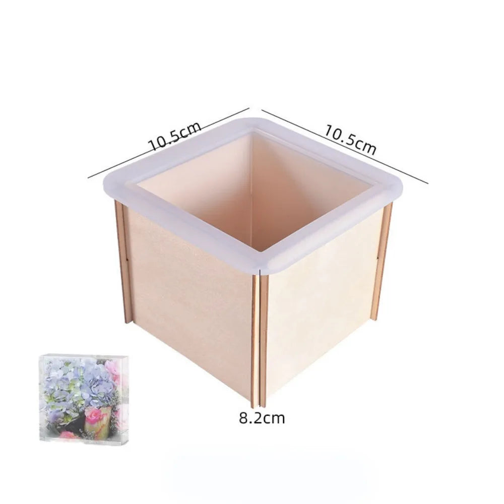 3D Rectangle Silicone Resin Mold with Wooden Support – DIY Cube Silicone Resin Mold Richie's square-S