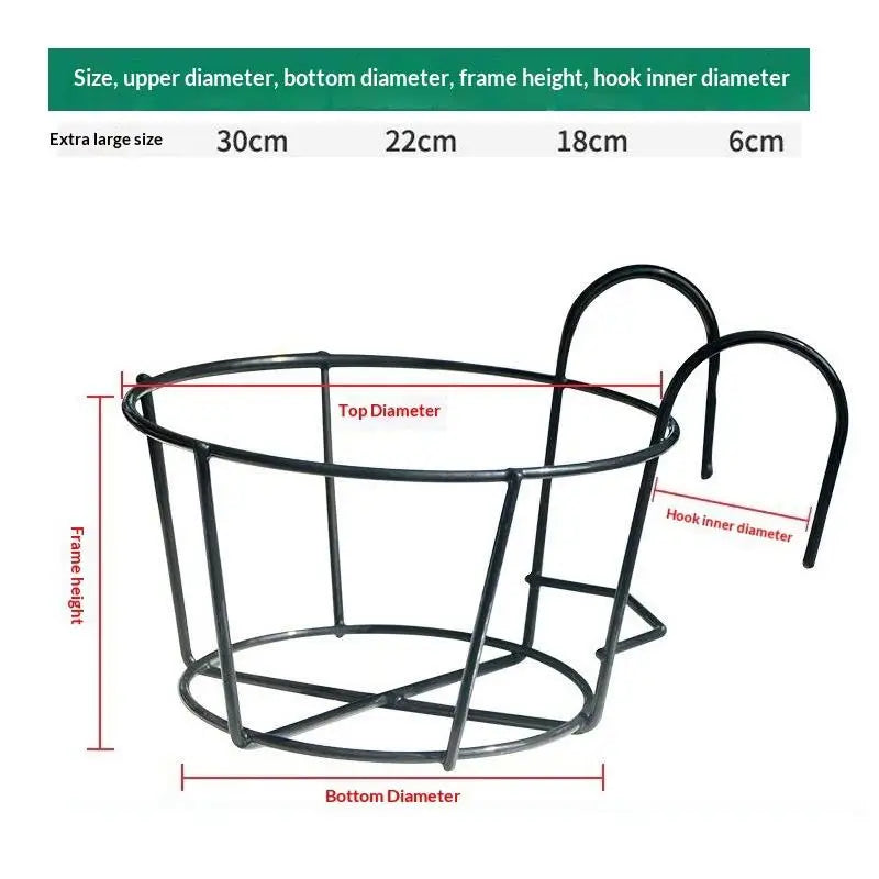 Adjustable Iron Hanging Plant Rack – Balcony Railing Pot Holder Hanging Plant Rack Richie's XL 30cm Black