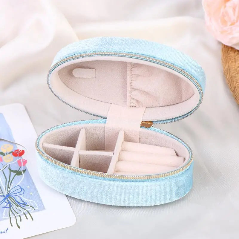 Mini Velvet Oval Jewelry Box – Portable Ring & Earring Case Velvet Jewelry Box Richie's Light blue