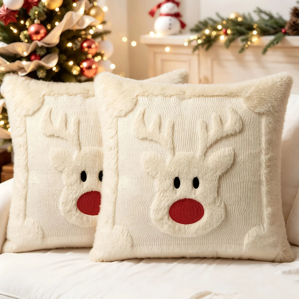 2pcs Christmas Reindeer Pillow Covers – Soft Plush Faux Fur Decorative Pillow Covers Richie's
