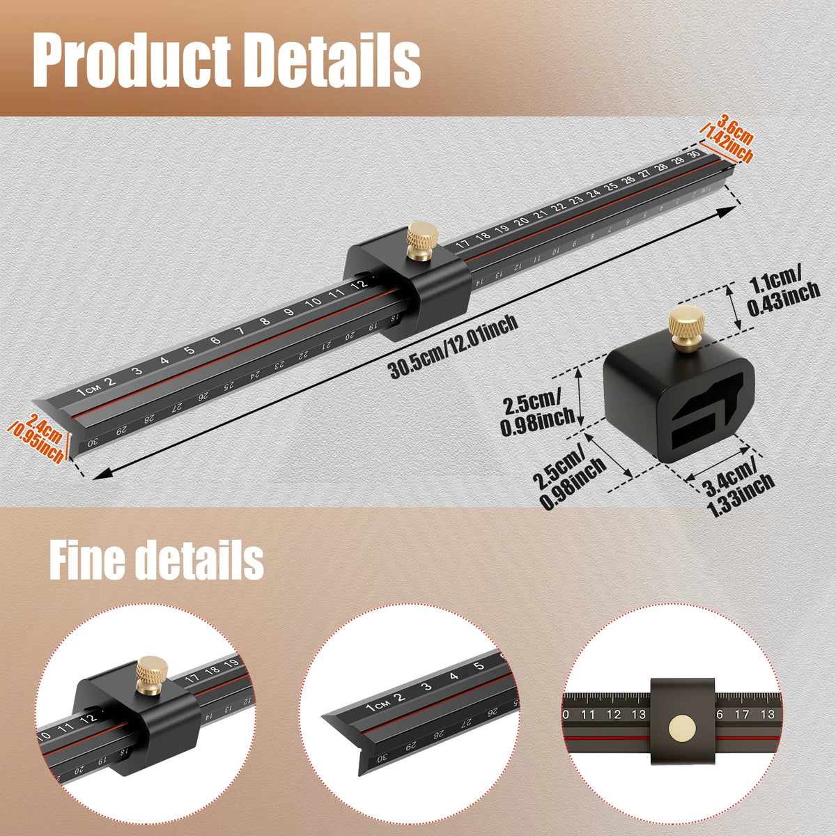 12" Aluminum L-Shape Woodworking Edge Marking Ruler & Stop Block Woodworking Marking Ruler Richie's