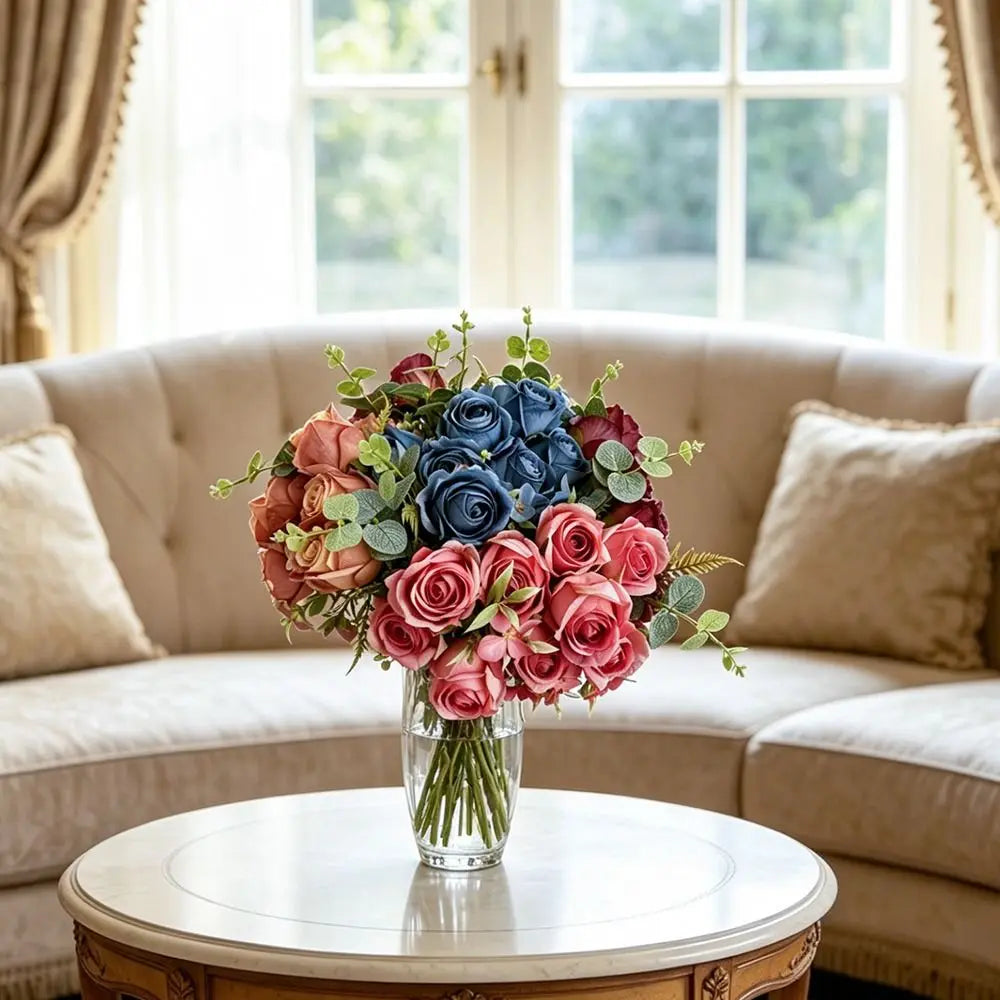 9-Head Multicolor Artificial Rose Bouquet – Bridal & Home Decor Artificial Flower Bouquet Richie's