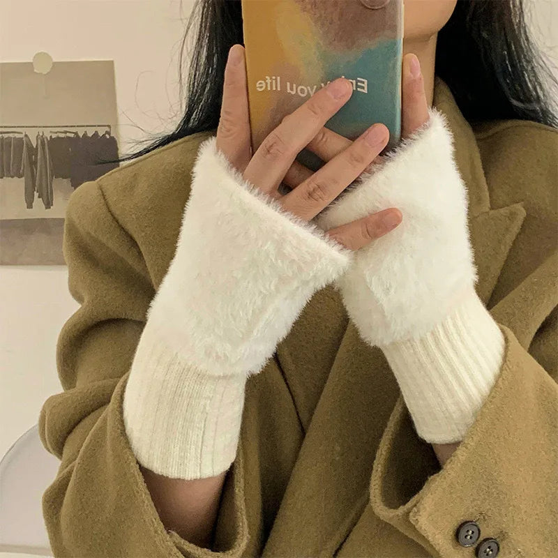 Women's Soft Warm Fingerless Winter Gloves – Elastic Fit, White Fingerless Winter Gloves Richie's white 1 pair