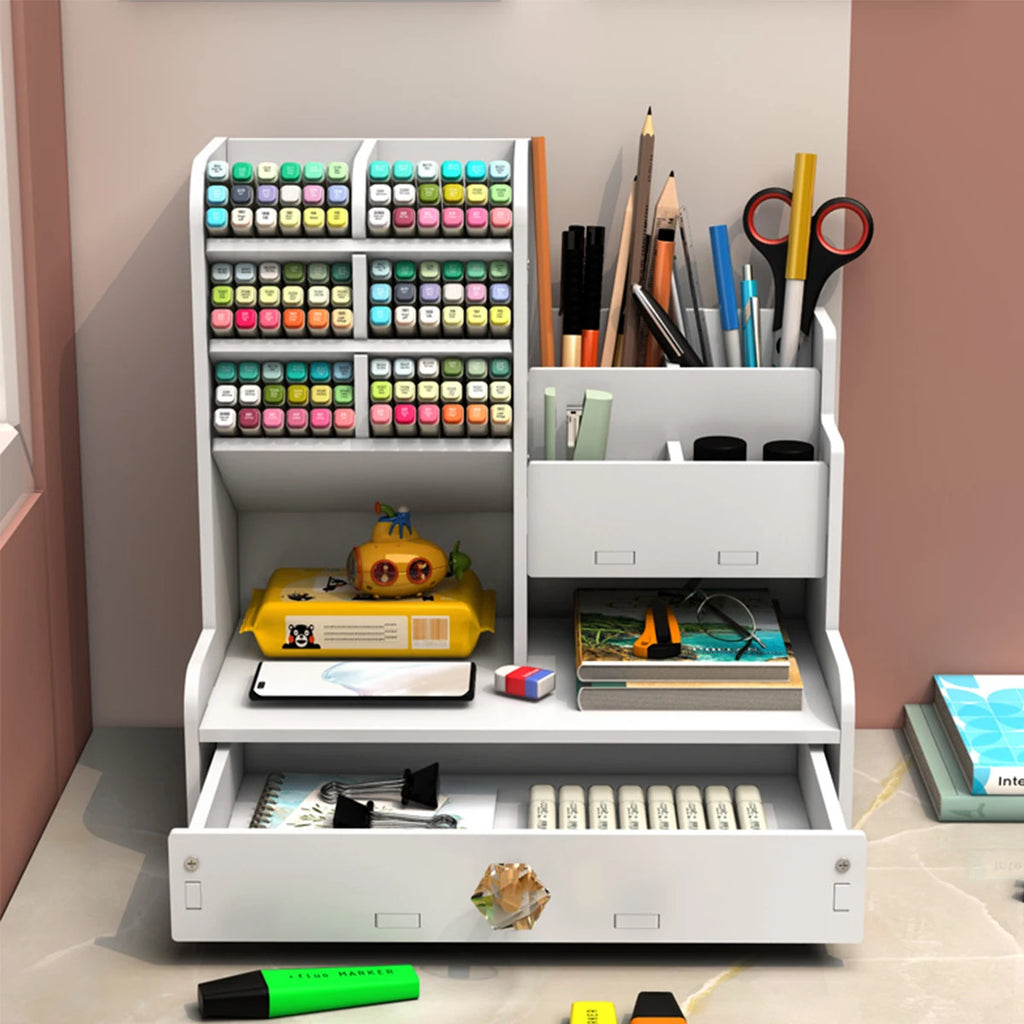 White Desk Organizer with Drawer | Multi-Compartment Storage Box Desk Organizer Richie's