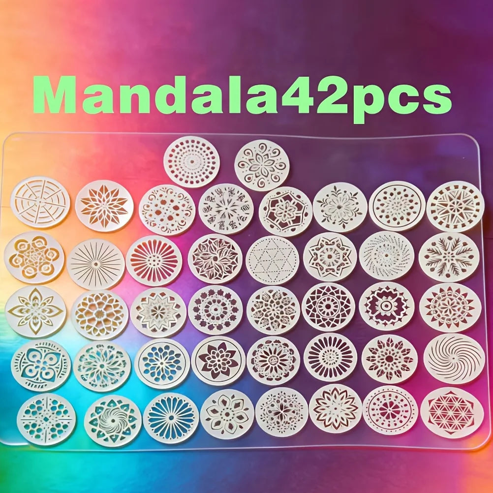 42-Piece Circular Mandala Hollow Stencils – Rock & Furniture Art Craft Stencil Set Richie's