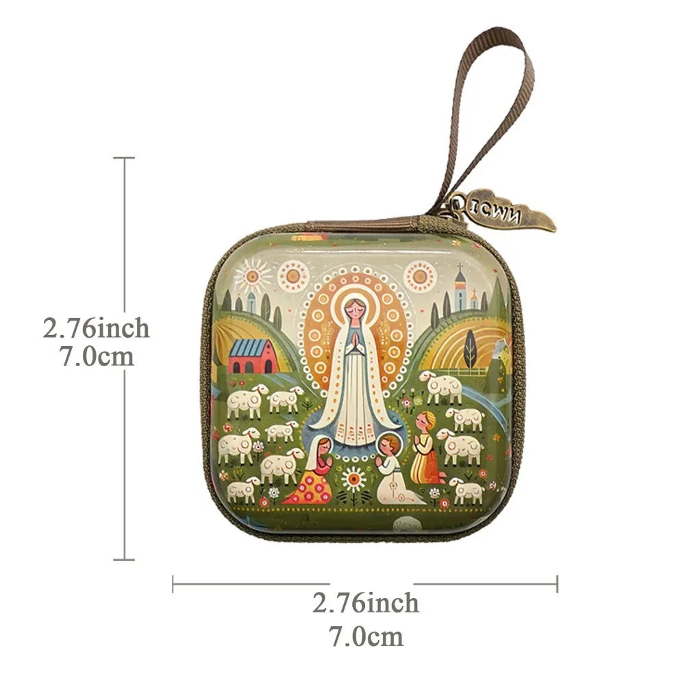 Virgin Mary Rosary Storage Bag – Zippered Christian Gift Box Rosary Storage Box Richie's Fatimah