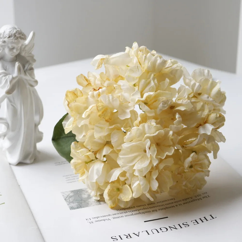 Silk Burnt Edge Hydrangea Artificial Flowers – 10 Colors Artificial Flower Bouquet Richie's Beige
