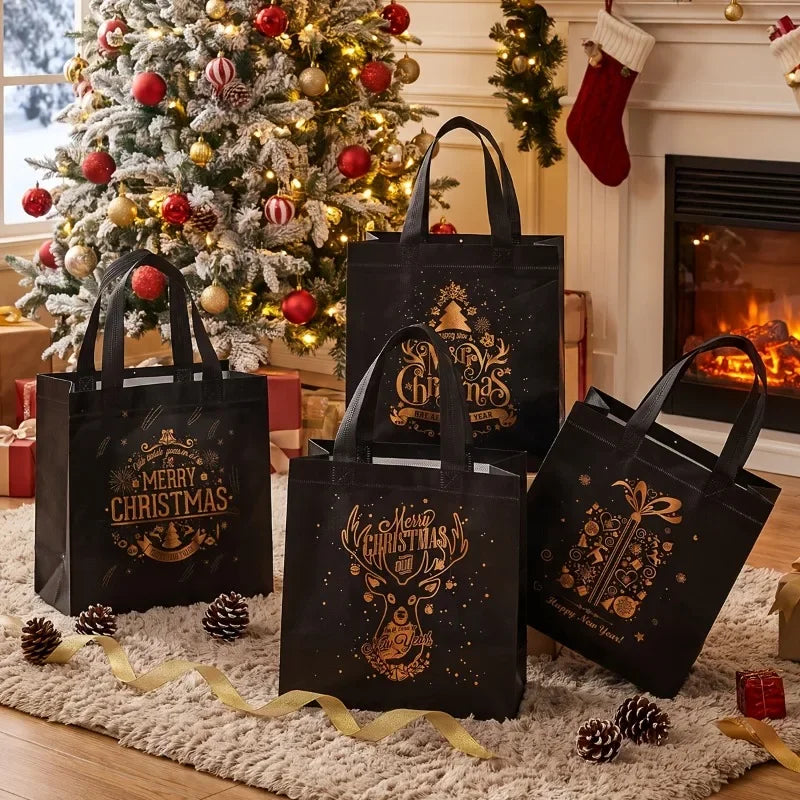 Black Christmas Tote Bags | Merry Xmas Non-Woven Gift Bags 4pk Christmas Gift Bags Richie's