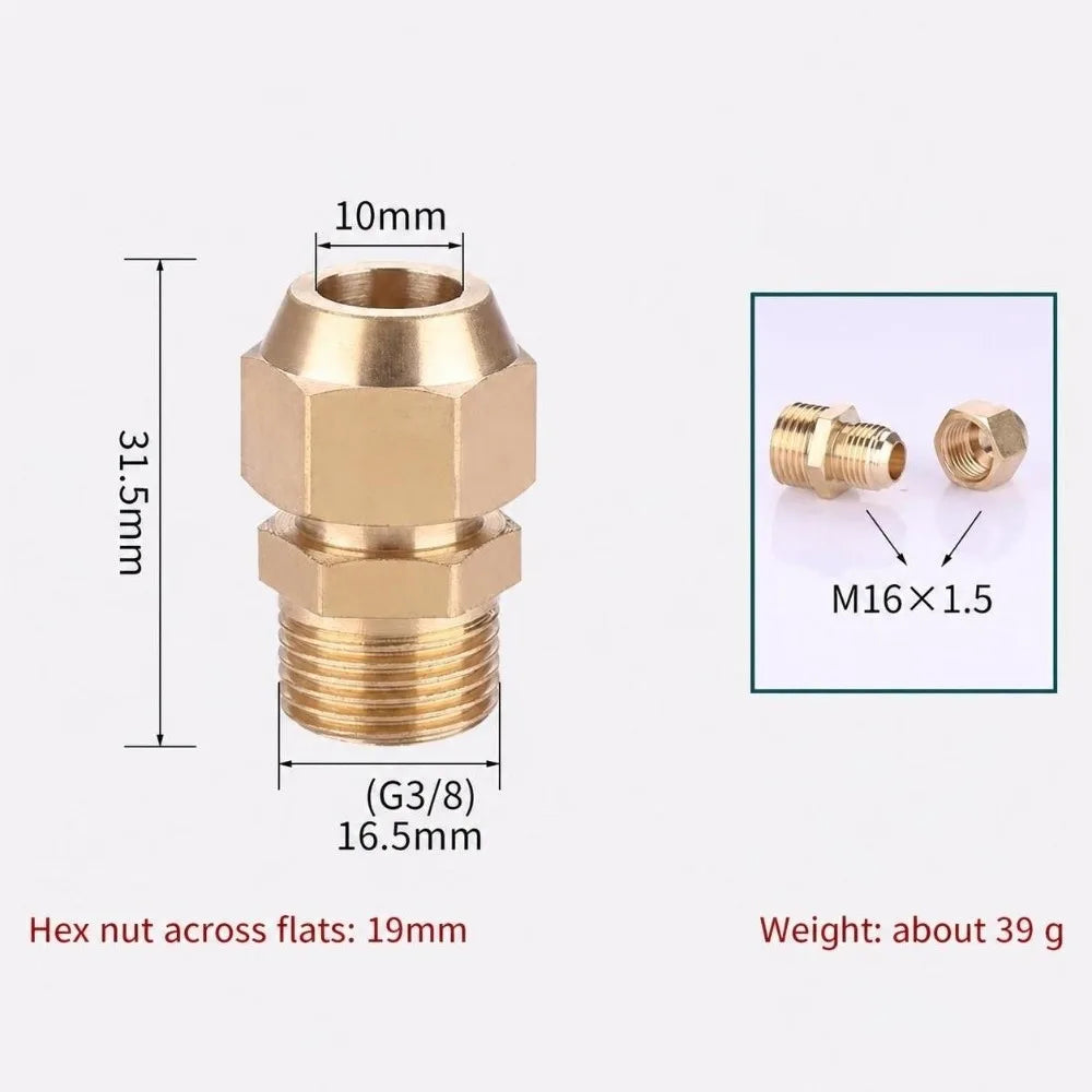 Brass Flare Adapter Hexagon Male Thread 1/4" 3/8" 1/2" Connector Brass Pipe Fitting Richie's Pipe 10mm x 3-8-