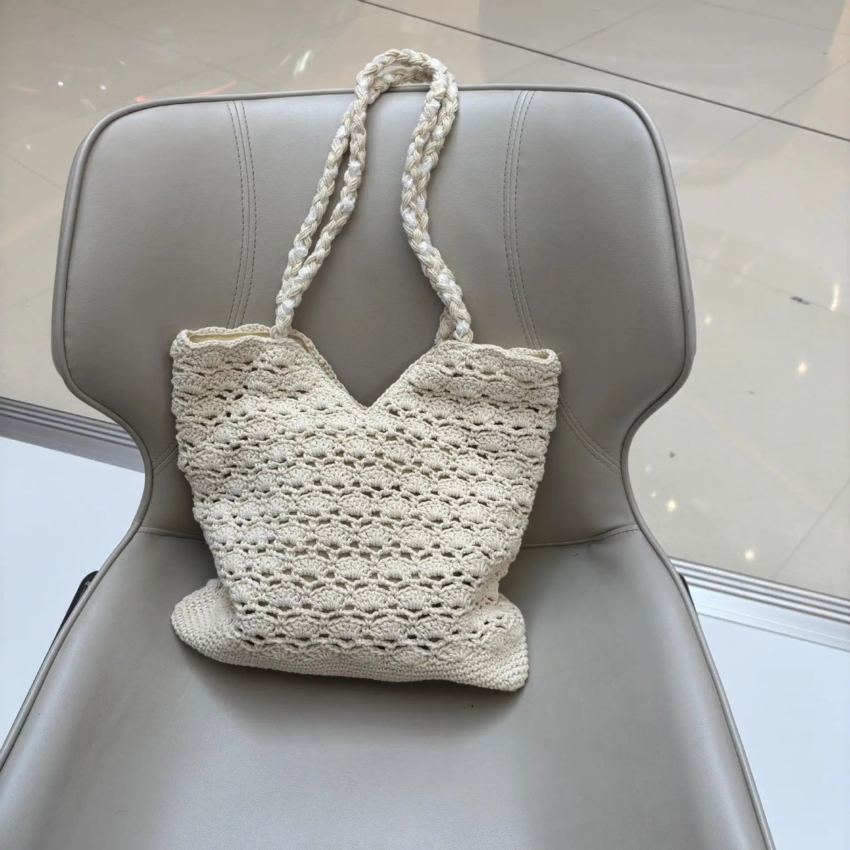 Retro Hollow Knit Tote Bag – Large Shoulder Handbag for Women Knitted Tote Bag Richie's White