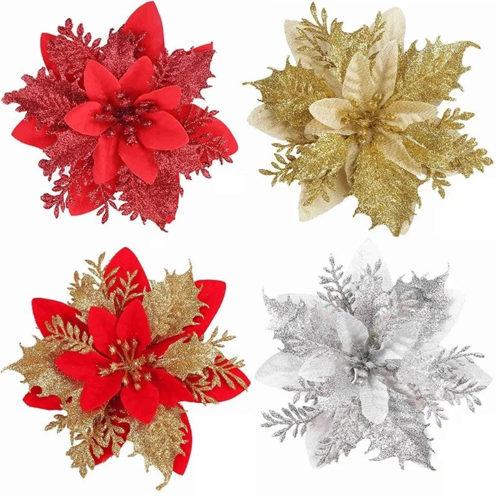 3-Layer Glitter Artificial Christmas Flower Bouquet Set Christmas Flower Bouquet Richie's