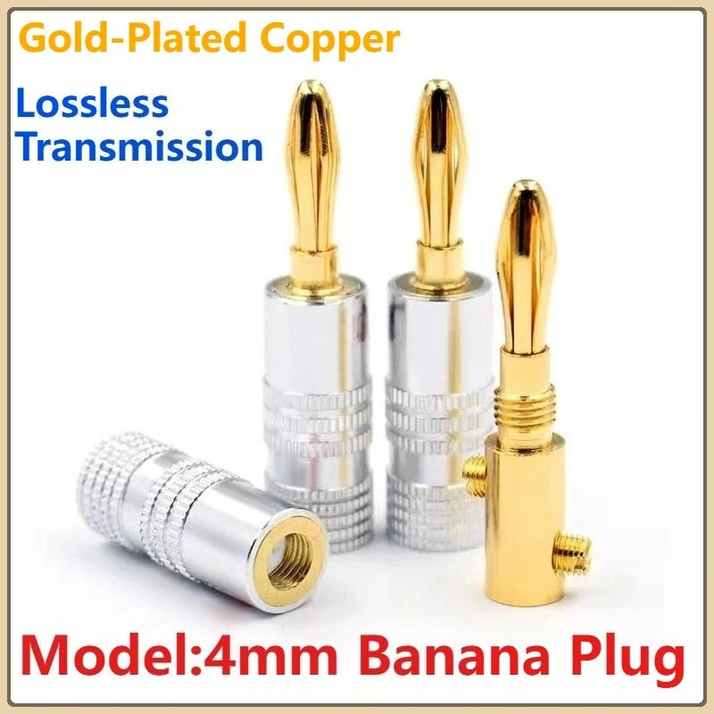 Gold-Plated Brass 4mm Banana Plugs Solderless Speaker Connectors Speaker Banana Plugs Richie's