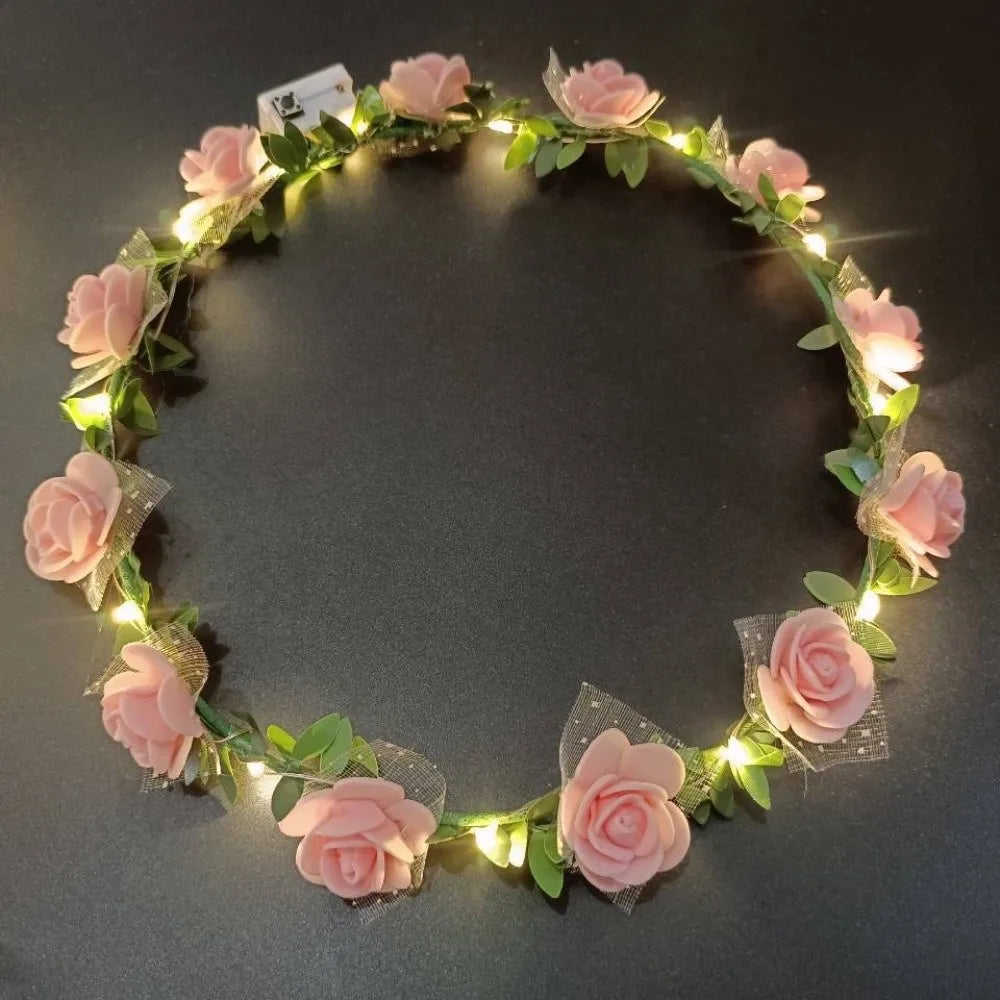LED Rose Flower Wreath Headband – Light-Up Floral Crown LED Flower Headband Richie's A