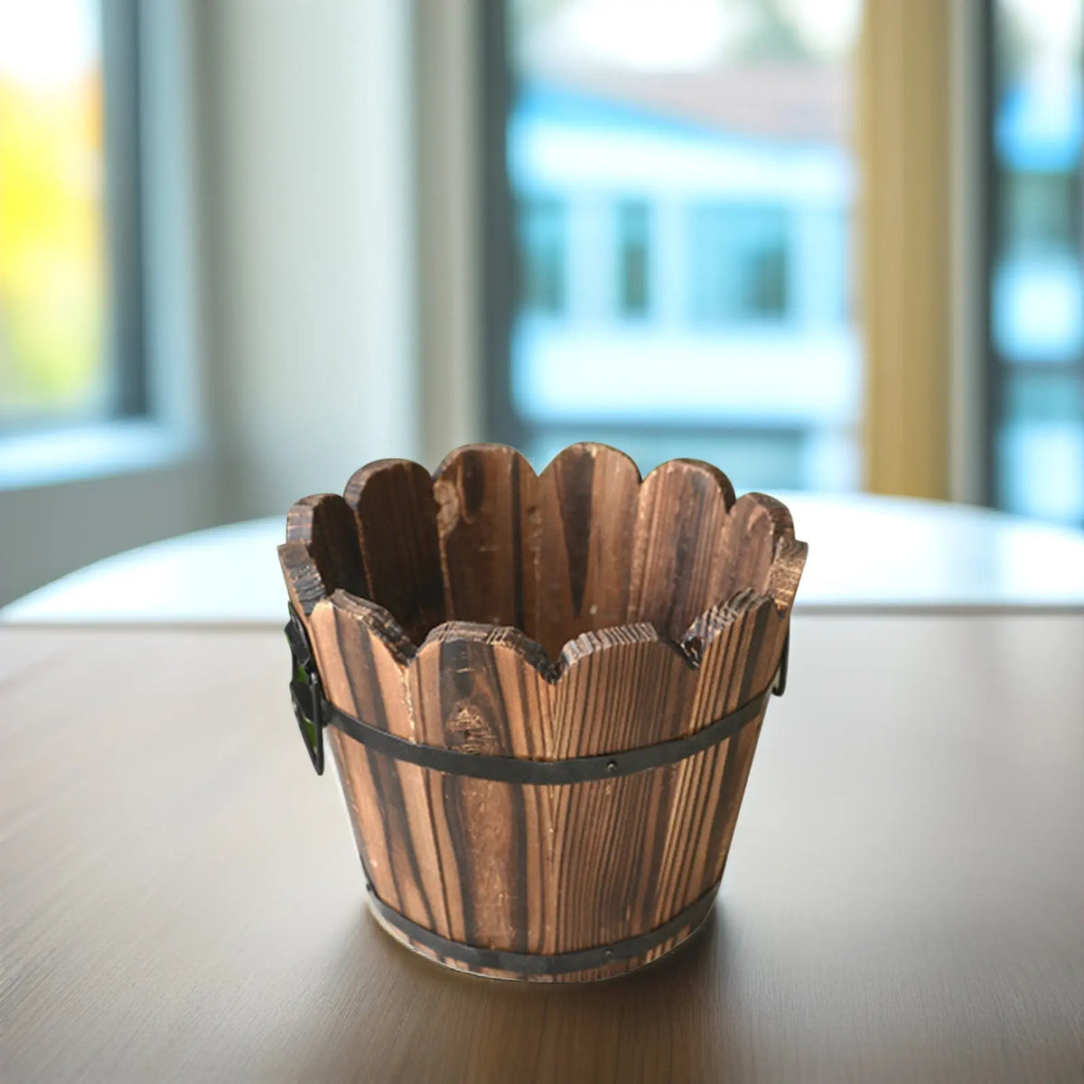 Solid Wood Carbonized Barrel Planter – Rustic Succulent Pot Wooden Plant Pot Richie's