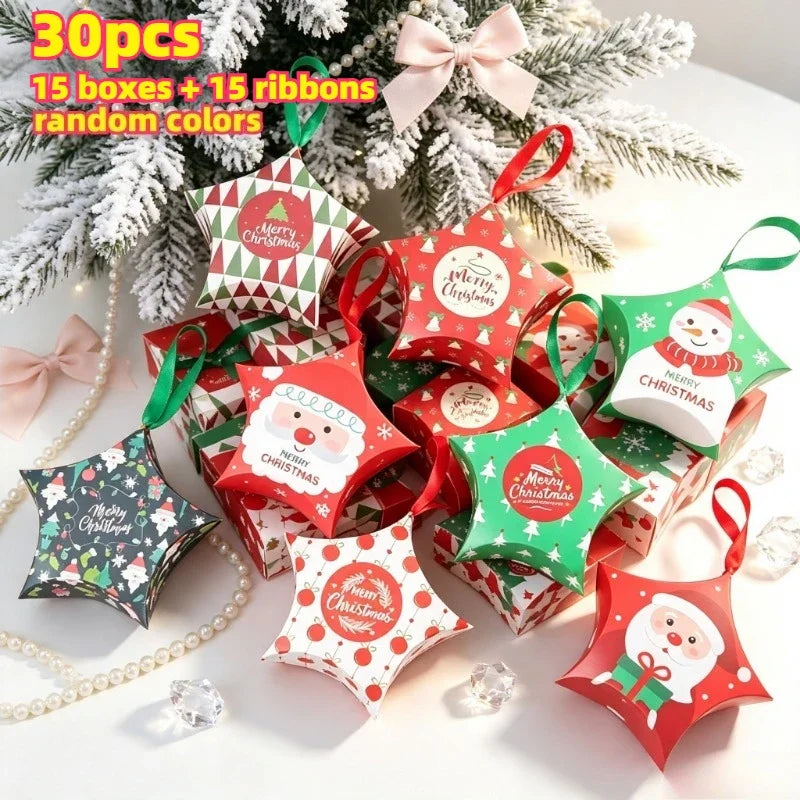30 Pcs Star-Shaped Christmas Gift Boxes with Ribbons Christmas Gift Boxes Richie's Random Mixed 30 Pcs