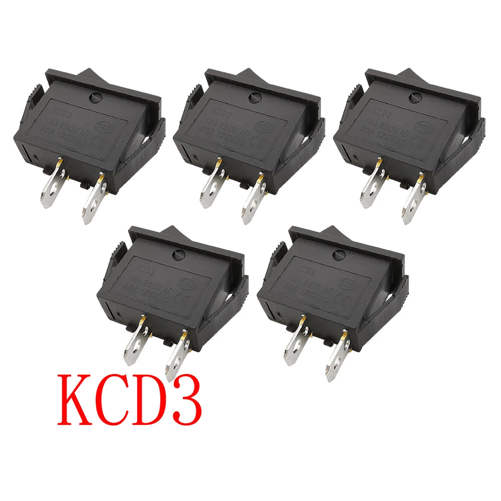KCD3 Rocker Switch 16A/250V 20A/125V ON-OFF 2-Pin Black Rocker Switch Richie's 5Pcs