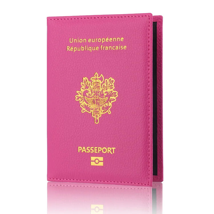 France Passport Cover PU Leather Travel Wallet Card Holder Passport Travel Wallet Richie's Red