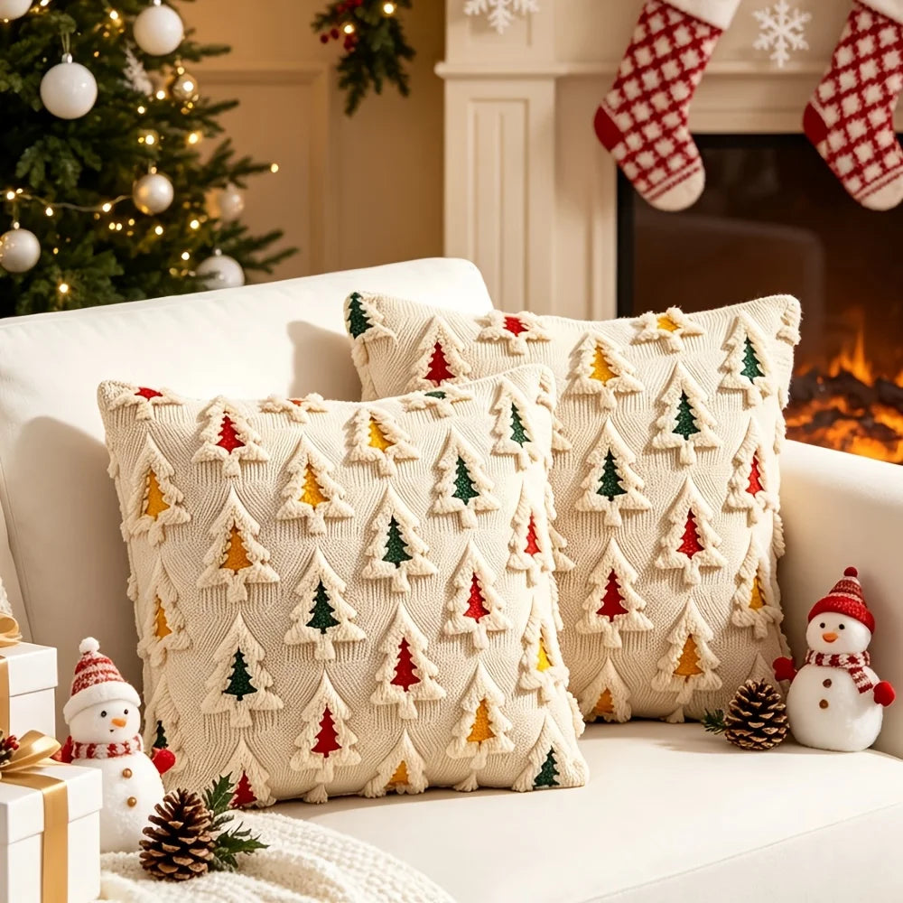 2-Pack 3D Christmas Tree Embroidered Plush Pillow Covers 18" Cushion Cover Set Richie's