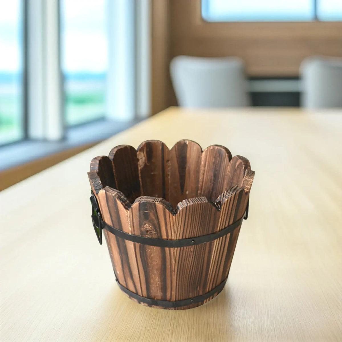 Solid Wood Carbonized Barrel Planter – Rustic Succulent Pot Wooden Plant Pot Richie's 15X15X12CM