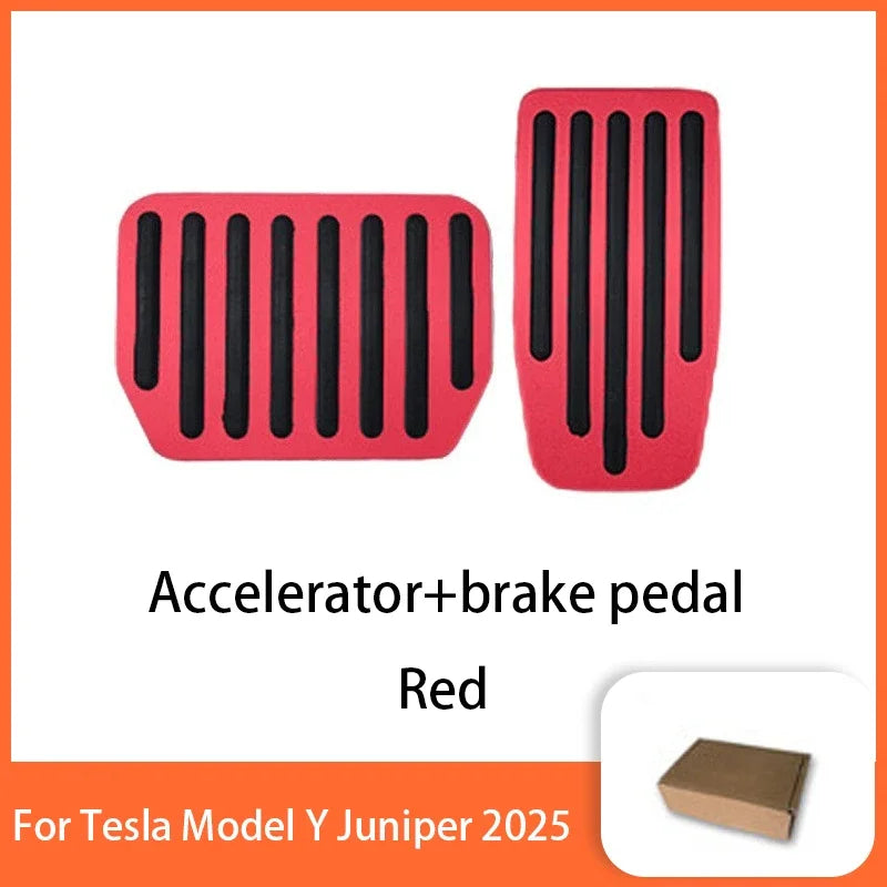 Tesla Model Y Juniper 2025 Aluminum Non-Slip Pedal Pads Car Pedal Covers Richie's red