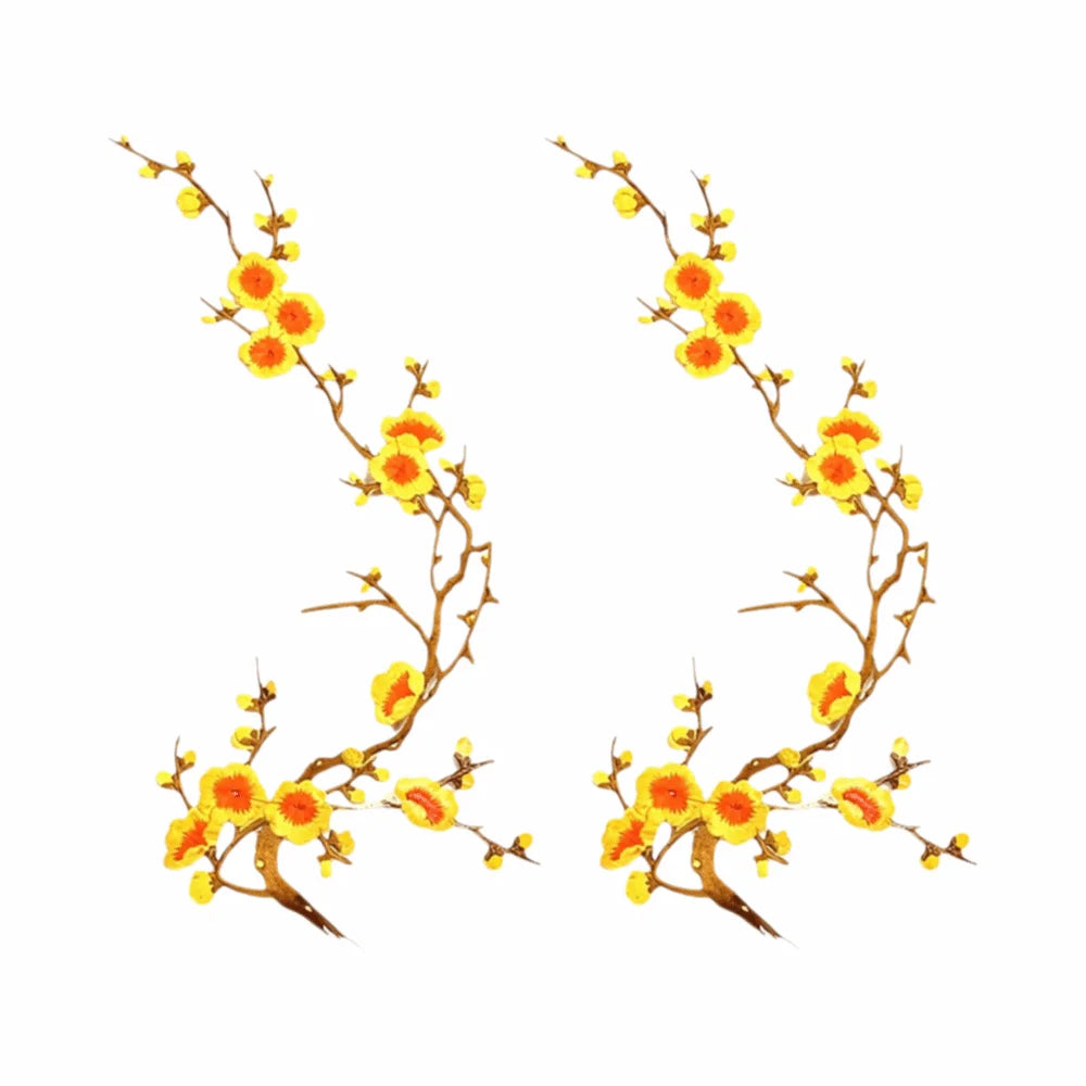 Cherry Blossom Iron-On Embroidery Patches – 2Pcs Floral Appliqué Embroidery Iron-On Patch Richie's Yellow