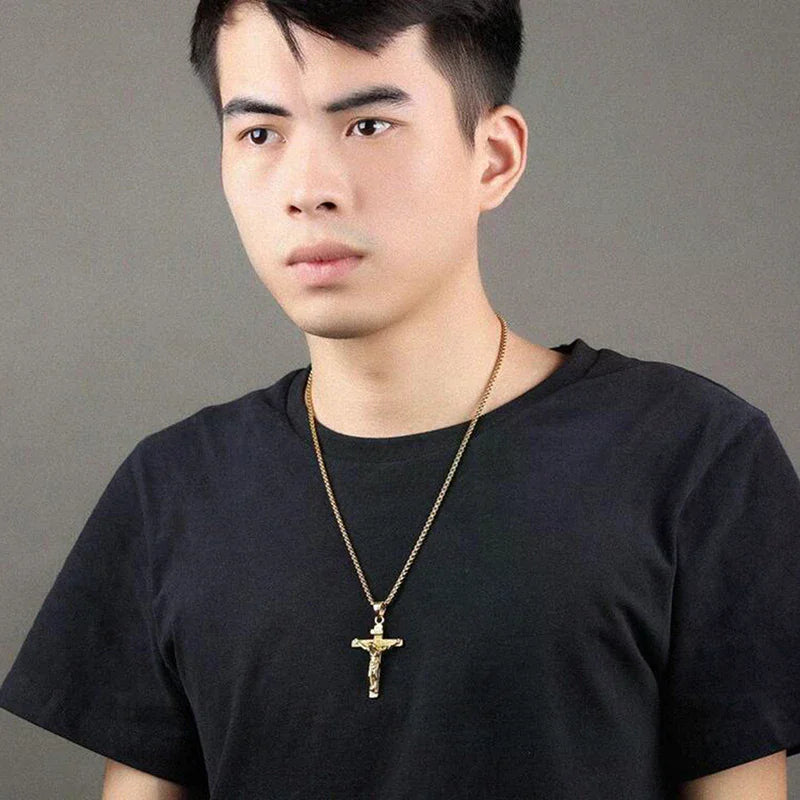 Sacred Crucifix Cross Pendant Necklace – Gold & Silver Steel Cross Pendant Necklace Richie's