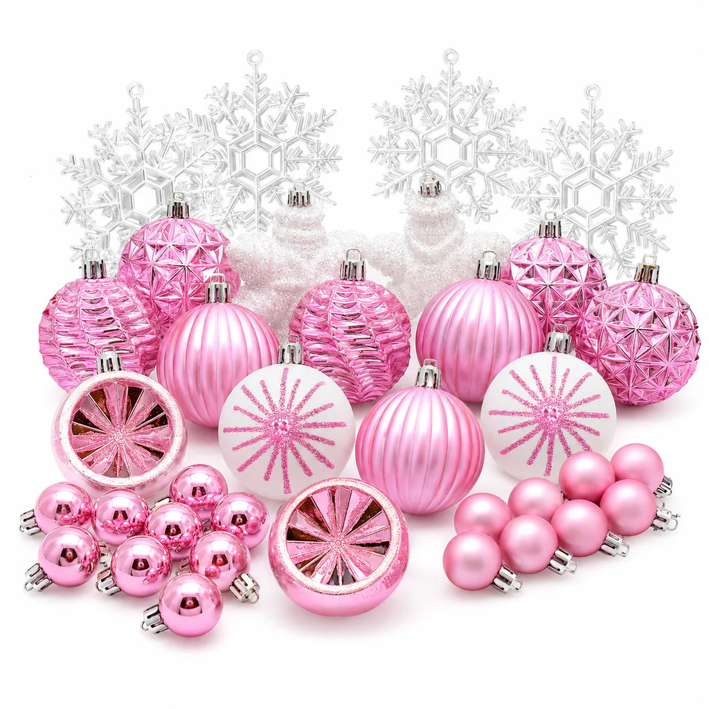 40-Pack Pink White Shatterproof Christmas Baubles & Snowflake Christmas Ornaments Richie's