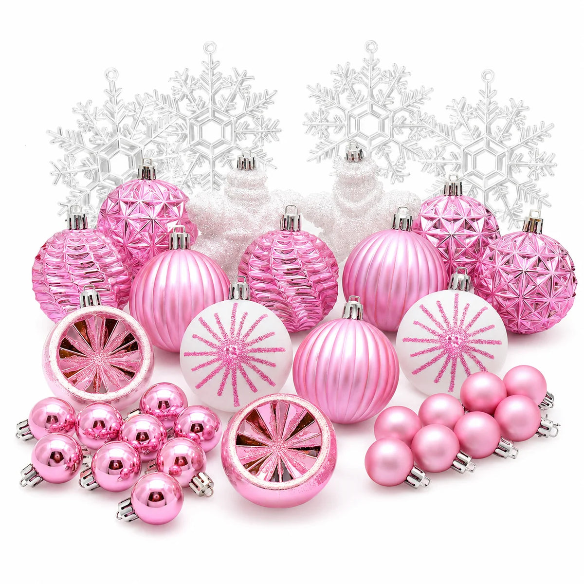 40-Pack Pink White Shatterproof Christmas Baubles & Snowflake Christmas Ornaments Richie's