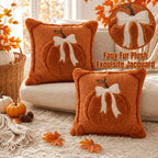2pc Jacquard Pumpkin Bow Pillow Covers | Fall & Thanksgiving Décor Throw Pillow Covers Richie's