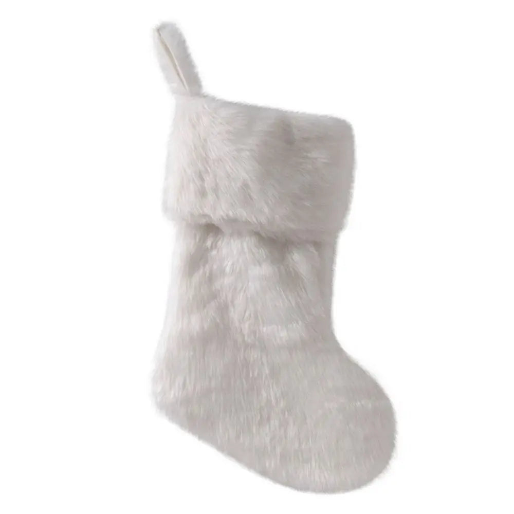 White Furry Christmas Stocking Plush Gift Bag Xmas Decoration Christmas Stocking Richie's