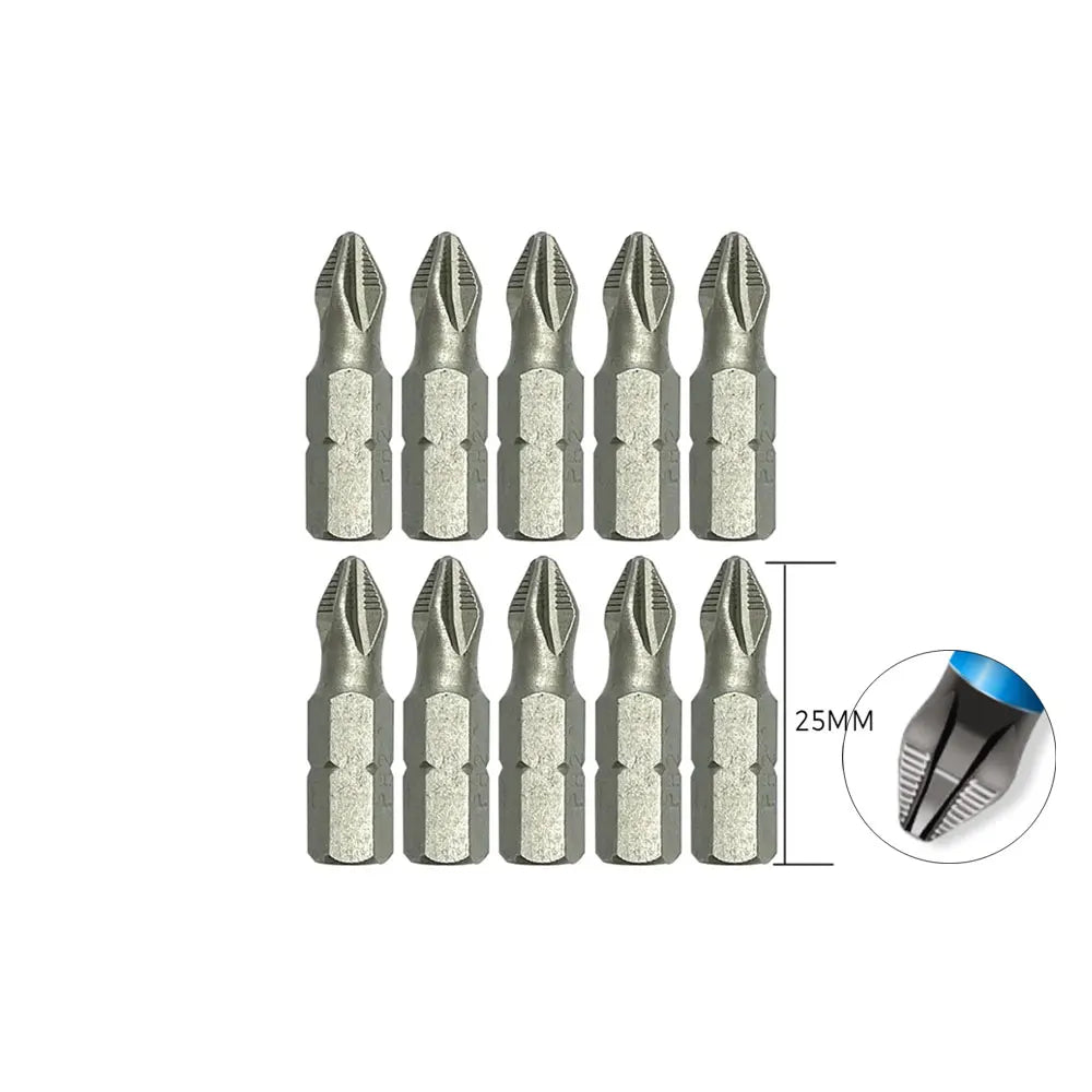 10Pcs PH2 Magnetic Screwdriver Bits – Chrome Vanadium Impact Screwdriver Bit Set Richie's Silver